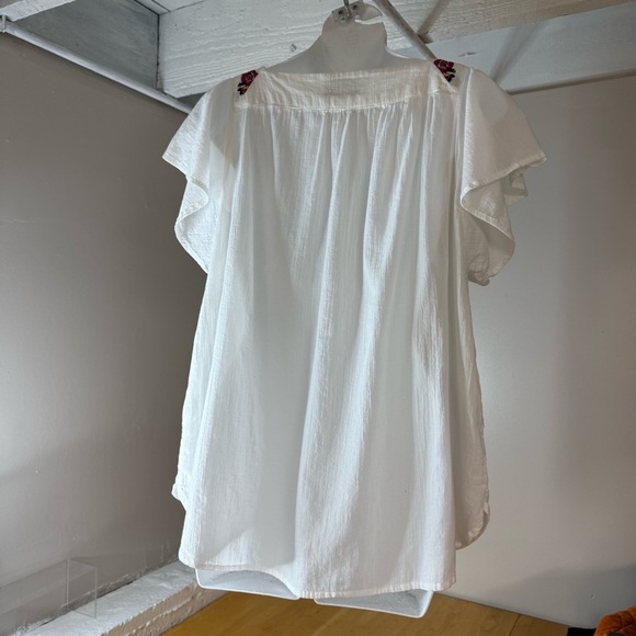 Liz Claiborne Women’s 0X Peasant Blouse Tunic Embroidered Floral White - Picture 3 of 5